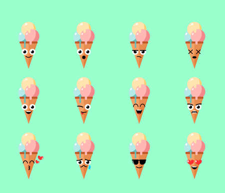 Ice Cream Smile Emoji Vector Set. Funny and Cute Emoticonsの写真素材