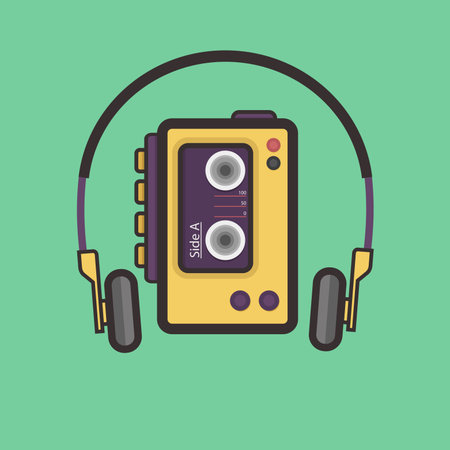 Retro Cassete Player Flat Style Vector Icon. Easy Scalable Vintage Music Player from 80s.の写真素材
