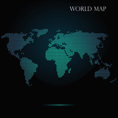 Halftone Dotted World Map with Green Gradient Overlay. Vector Illustrationのイラスト素材