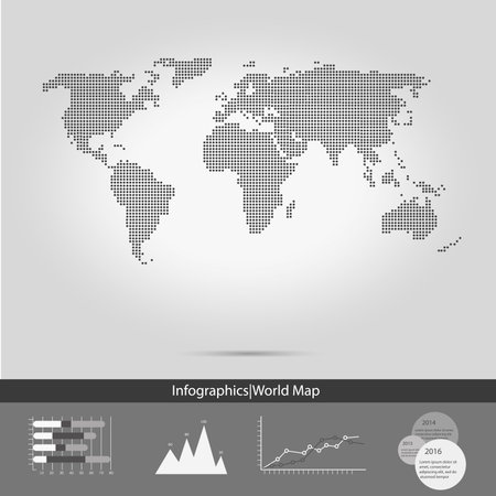 Halftone Dotted World Map and Infographics Panel .Vector Illustrationの写真素材