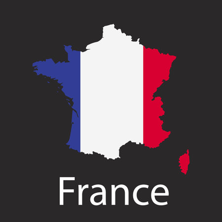Map of France Country in color of National Flag. Silhouette of Country on dark background.のイラスト素材