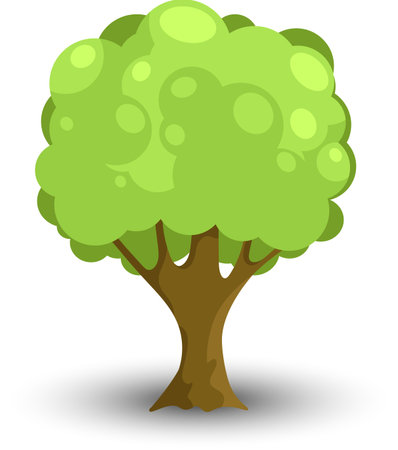 Cartoon Forest or Park Tree Isolated on White Background. Vector Illustration with Shadow.のイラスト素材