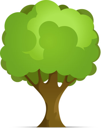 Cartoon Forest or Park Tree With Gradient Isolated on White Background. Vector Illustration with Shadow.のイラスト素材