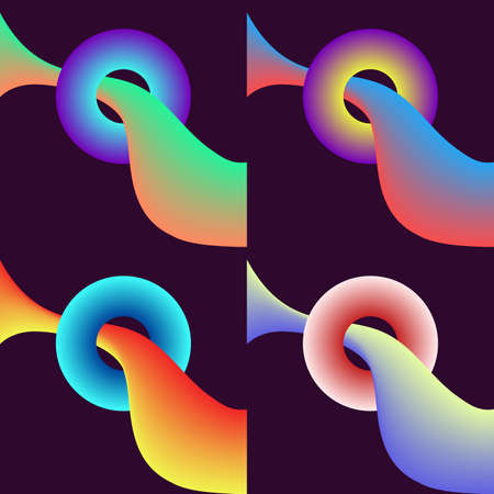 Fluid Colors with Red Yellow Violet and Other Colors. Bright Gradient Abstract Background. 4 Images Set with Different Colors. Vector Illustration.の写真素材
