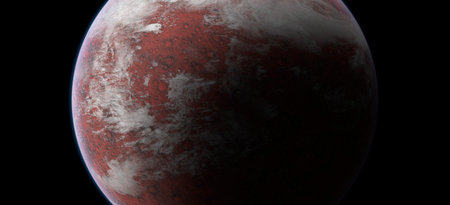 Red Planet in Outer Space on Black Background.の写真素材