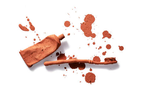 brush and tooth paste muddyの写真素材