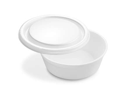 Packed lunch round foam packaging with open lidの写真素材
