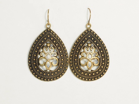 Vintage earrings isolated on white backgroundの写真素材