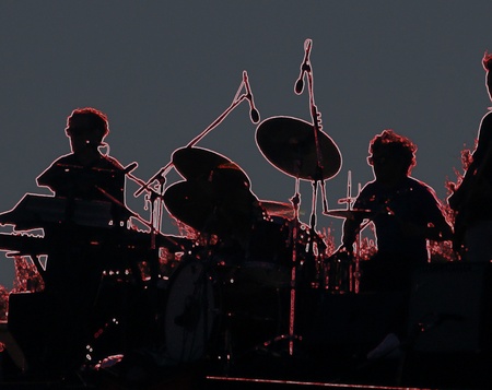 Music band silhouette, Neon styleの写真素材