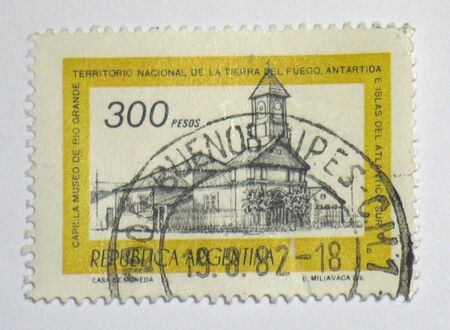 Chapel of Río Grande stamp - circa 1982のeditorial素材