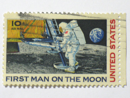 US 1st man on moon stamp, circa 1969