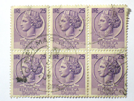 Italian lady face postage stamp, circa 1953の写真素材