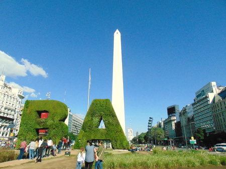 Argentina, Buenos Aires - May 12, 2018 - The Obelisk, Argenita`s most famous landmark located in crossing of 9 of July Avenue with Corrientes Avenue.のeditorial素材