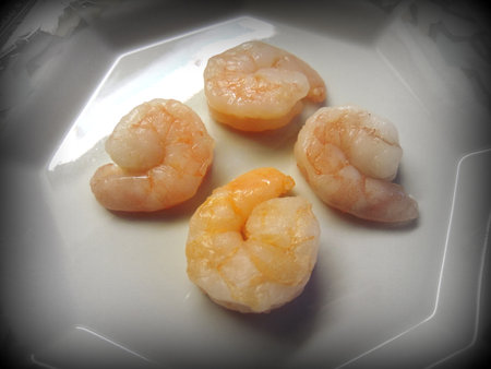 fresh shrimps in a porcelain plateの写真素材