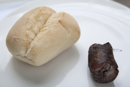 bread with a sausage for a quick lunch or a snack.
