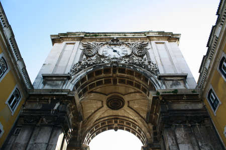 The clock in Lisbon's Rossio, an old street.のeditorial素材