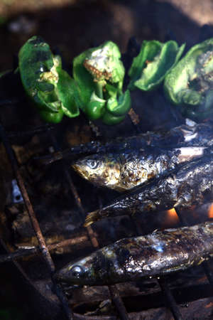 Grilling peppers to put on a healthy salad at dinner.の写真素材