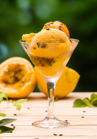 Citric ice cream flavor of passion fruit, rich in vitamin Cの写真素材