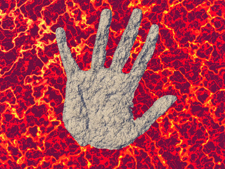 Hand suspended in molten magmaの写真素材