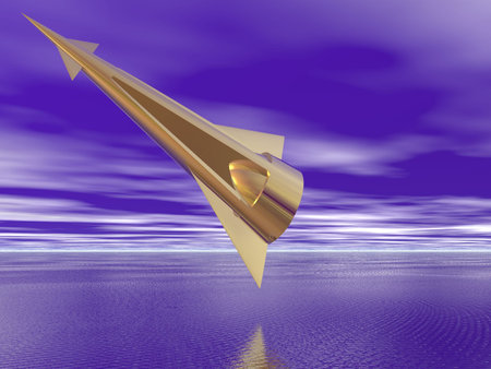 Golden spaceship over the sea