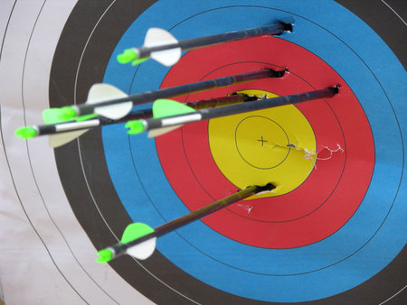 Archery target with arrowsの写真素材