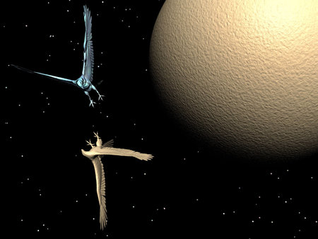 Two eagles battling in spaceの写真素材