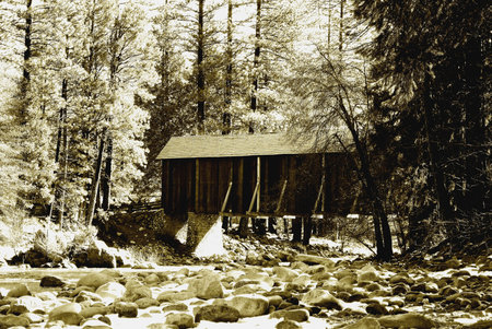 Sepia tones covered bridgeの写真素材