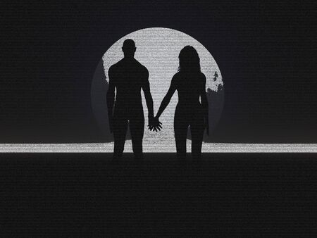 Couple holding hands silhouette pencil sketchの写真素材