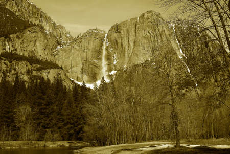 Yosemite falls sepia toneの写真素材