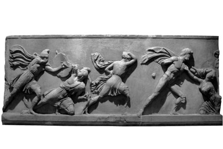 Section of the Elgin Marbles depicting battling ancient greek warriorsの写真素材