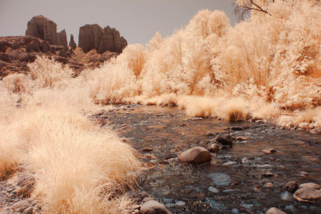 River in the winter Arizona desert mountains