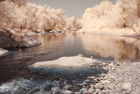 River in the winter Arizona desert mountainsの写真素材