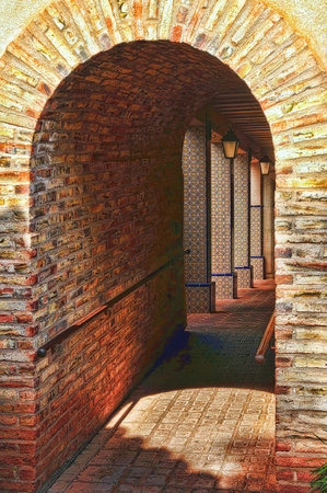 Spanish style stone inlaid passagewayの写真素材