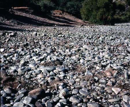 Dry and rocky river bedの写真素材
