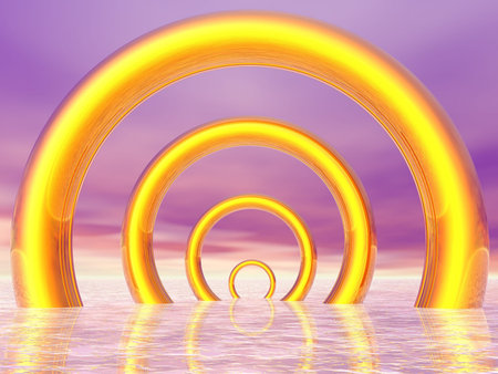 Golden rings in the sea aligned with each other