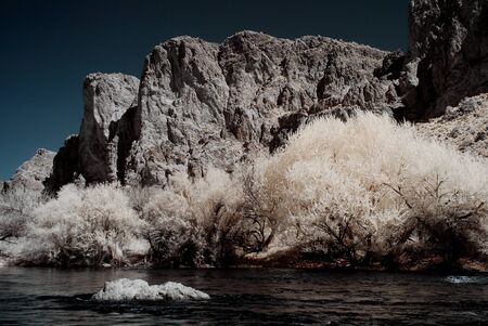 Moonlight river in the winter Arizona desert mountainsの写真素材