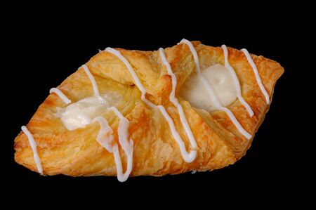 Cream cheese danish pastry isolate on blackの写真素材