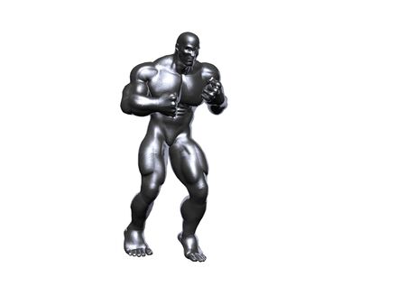 Heavily muscles metallic hercules isolated over whiteの写真素材