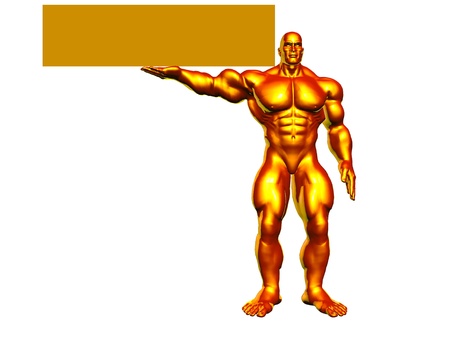 Hercules very muscled holding a blank signの写真素材