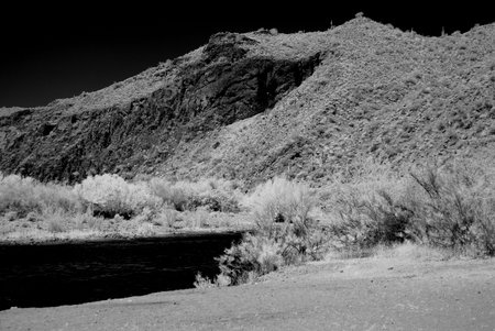 River in the winter Arizona desert mountainsの写真素材