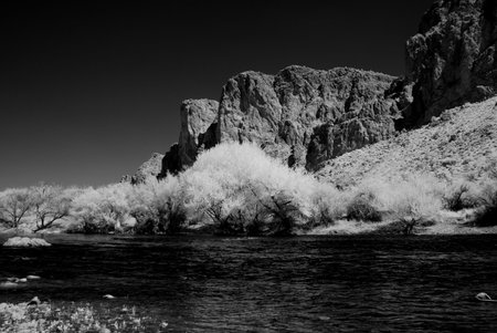 River in the winter Arizona desert mountainsの写真素材