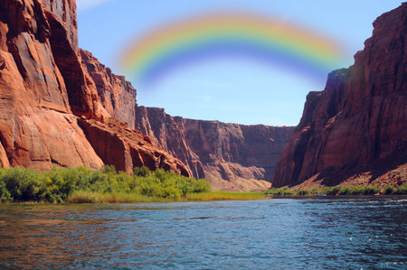 Rainbow on the Colorado River in Glen Canyonの写真素材
