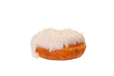 Sweet frosted pastry donut isolated on whiteの写真素材