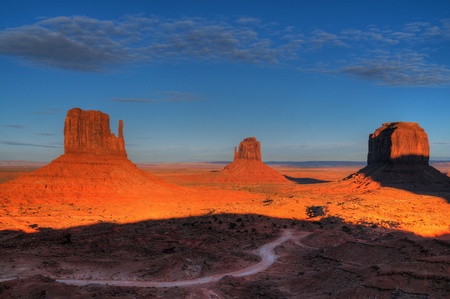 A warm dawn over Monument Valley Utahの写真素材
