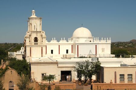 Spanish mission San Xavier del Bac started in 1692 by Spanish missionaries in the Americasの写真素材