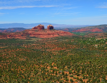 Aerial view Sedona Arizona red rock countryの写真素材