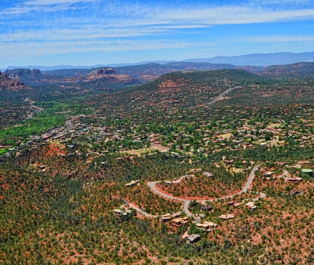 Aerial view Sedona Arizona red rock countryの写真素材
