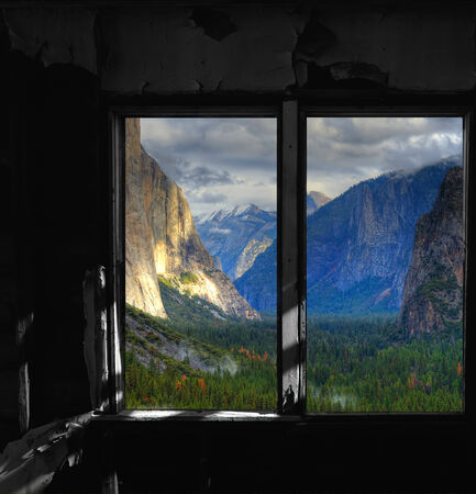 Through a window Yosemite Valley National Park Californiaの写真素材