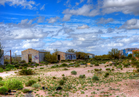 Old abandoned block houses in Southwest Arizonaの写真素材