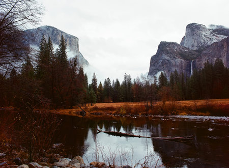 Yosemite Valley National Park California in autumnの写真素材